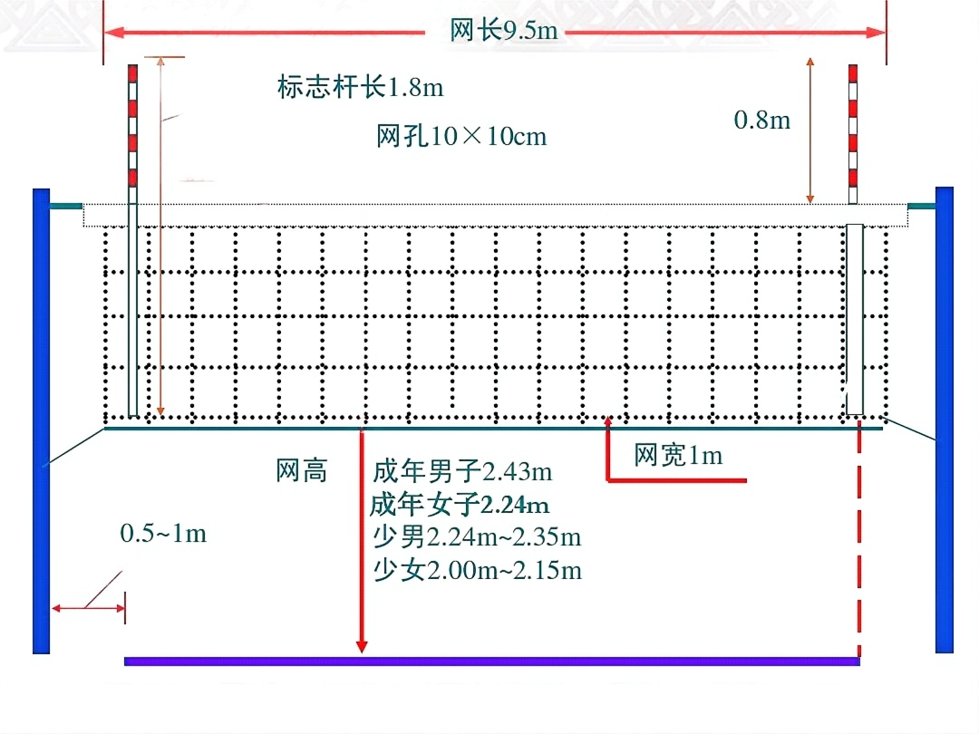 排球網(wǎng)標(biāo)準(zhǔn)尺寸圖